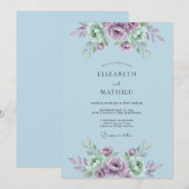 Invitation Mariage Botanique Sérénité Bleu Clair (Devant / Derrière)