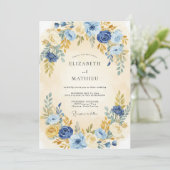 Invitation Mariage Botanique Sérénité Bleu Indigo (Debout devant)