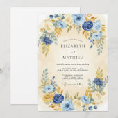 Invitation Mariage Botanique Sérénité Bleu Indigo (Devant / Derrière)