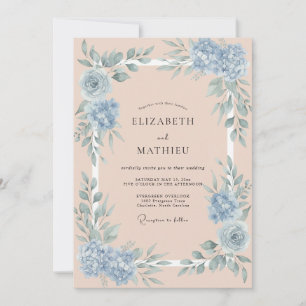 Invitation Mariage Botanique Sérénité Bleu Pêche