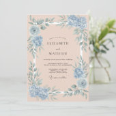 Invitation Mariage Botanique Sérénité Bleu Pêche (Debout devant)
