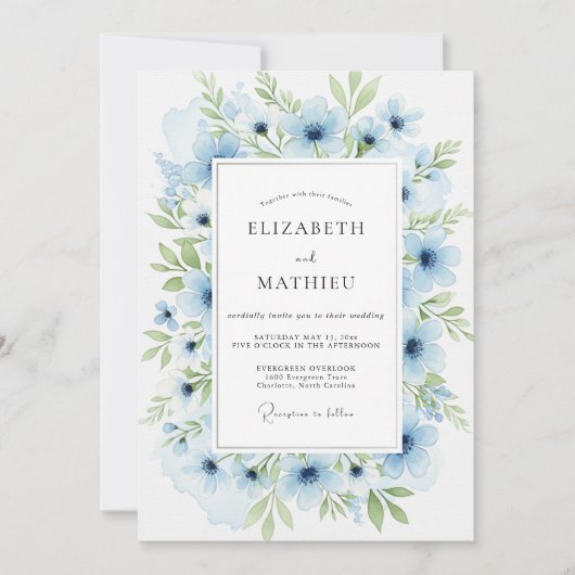 Invitation Mariage Botanique Sérénité Bleu Poudre (Devant)