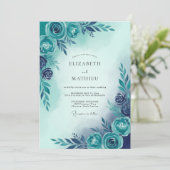 Invitation Mariage Botanique Sérénité Bleu Turquoise (Debout devant)