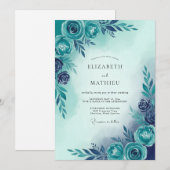 Invitation Mariage Botanique Sérénité Bleu Turquoise (Devant / Derrière)