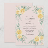 Invitation Mariage Botanique Sérénité Jaune (Devant / Derrière)