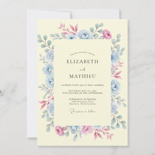 Invitation Mariage Botanique Sérénité Jaune Pâle (Devant)