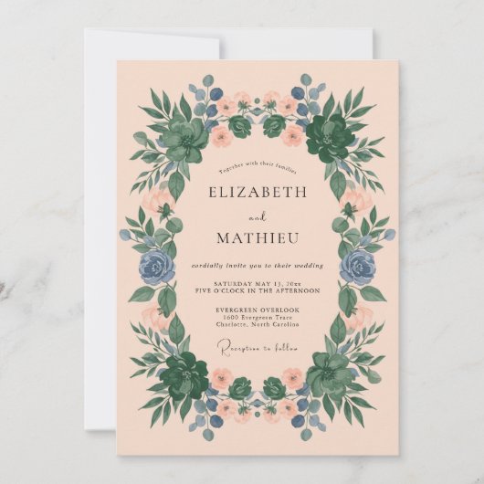 Invitation Mariage Botanique Sérénité Pêche (Devant)
