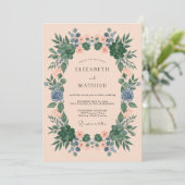 Invitation Mariage Botanique Sérénité Pêche (Debout devant)