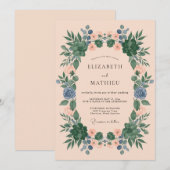 Invitation Mariage Botanique Sérénité Pêche (Devant / Derrière)