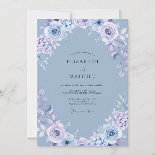 Invitation Mariage Botanique Sérénité Pervenche (Devant)