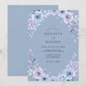 Invitation Mariage Botanique Sérénité Pervenche (Devant / Derrière)