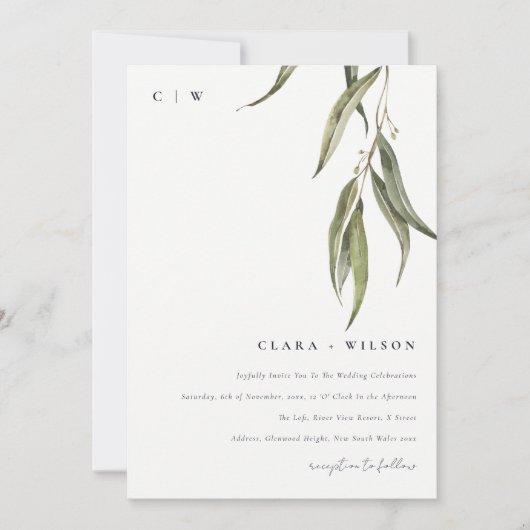 Invitation Mariage botanique simple d'Eucalyptus (Devant)