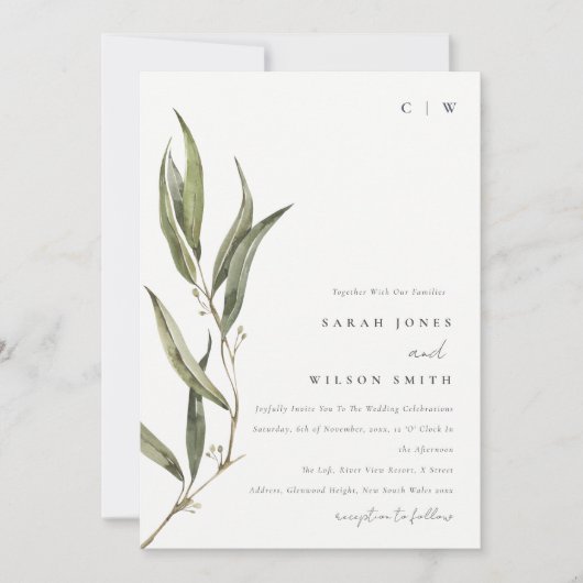 Invitation Mariage botanique simple d'Eucalyptus (Devant)