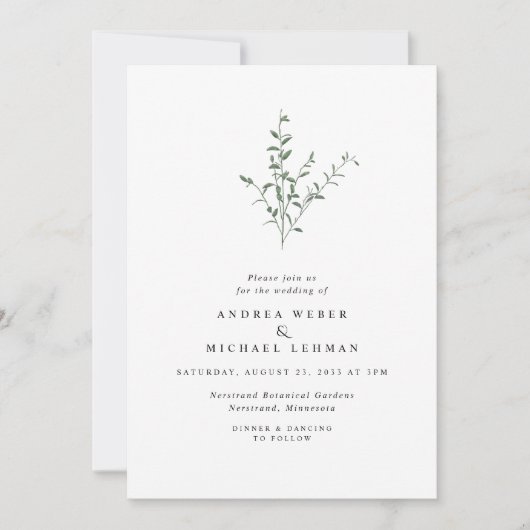 Invitation Mariage Botanique Simple Élégant avec Branches et (Devant)
