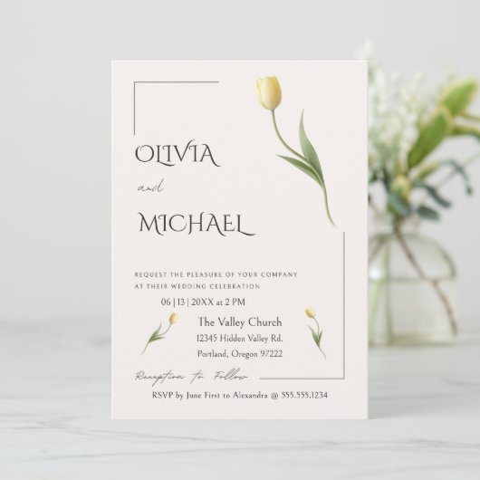 Invitation Mariage Botanique Simple et Élégant Tulipe (Debout devant)