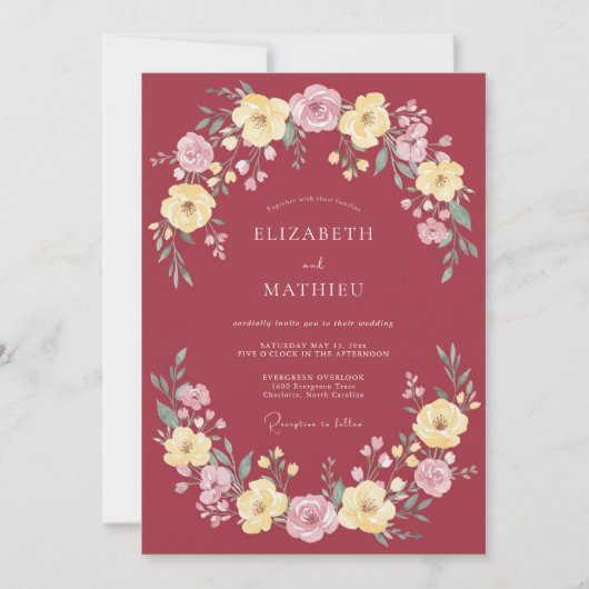 Invitation Mariage Botanique Solennel Marron (Devant)