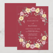 Invitation Mariage Botanique Solennel Marron (Devant / Derrière)