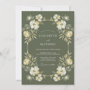 Invitation Mariage Botanique Solennel Vert Olive