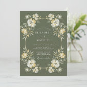 Invitation Mariage Botanique Solennel Vert Olive (Debout devant)