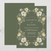 Invitation Mariage Botanique Solennel Vert Olive (Devant / Derrière)