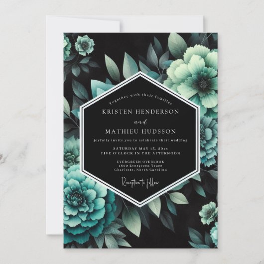 Invitation Mariage Botanique Sombre de Teal (Devant)