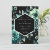 Invitation Mariage Botanique Sombre de Teal (Debout devant)