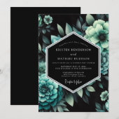 Invitation Mariage Botanique Sombre de Teal (Devant / Derrière)