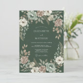 Invitation Mariage botanique somptueux vert foncé (Debout devant)