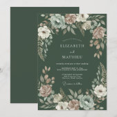 Invitation Mariage botanique somptueux vert foncé (Devant / Derrière)