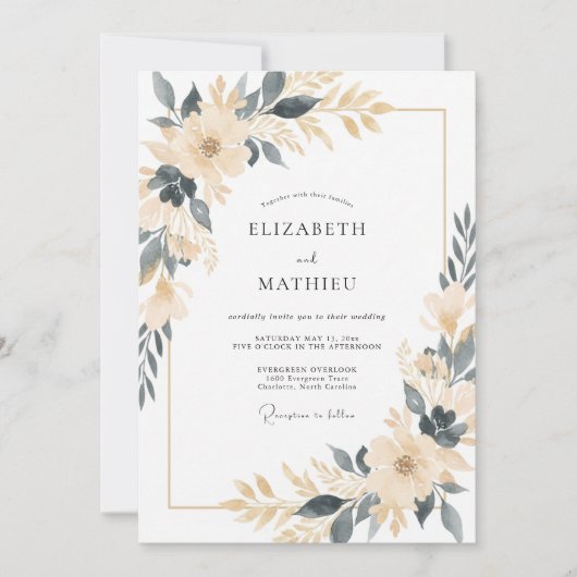 Invitation Mariage Botanique Sophistiqué au Champagne (Devant)