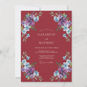 Invitation Mariage Botanique Sophistiqué de Couleur Bordeaux