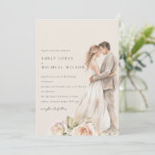 Invitation Mariage botanique souple Rose floral Couple (Debout devant)