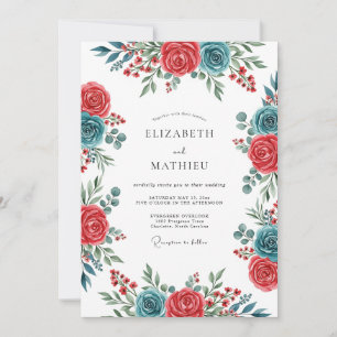 Invitation Mariage Botanique Spirituel Sarcelle Cramoisi