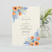 Invitation Mariage Botanique Splendide Azur Orange (Debout devant)
