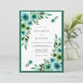 Invitation Mariage Botanique Splendide Bleu Canard (Debout devant)