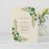 Invitation Mariage Botanique Splendide Sarcelle (Debout devant)