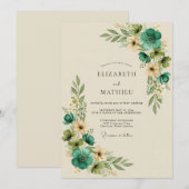 Invitation Mariage Botanique Splendide Sarcelle (Devant / Derrière)