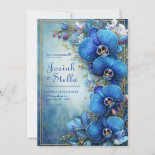 Invitation Mariage Botanique Stardust Cobalt Orchidée Dorée
