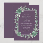 Invitation Mariage Botanique Sublime au Prune (Devant / Derrière)