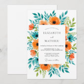 Invitation Mariage Botanique Sublime d'Été Orange (Devant / Derrière)