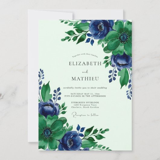 Invitation Mariage Botanique Sublime Vert Émeraude (Devant)