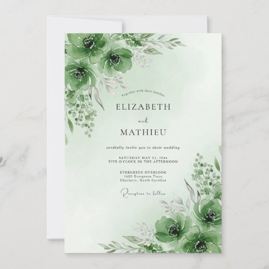 Invitation Mariage Botanique Sublime Vert Sauge (Devant)