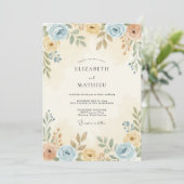Invitation Mariage Botanique Subtil Bleu Poussiéreux (Debout devant)