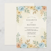 Invitation Mariage Botanique Subtil Bleu Poussiéreux (Devant / Derrière)
