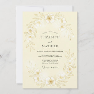 Invitation Mariage Botanique Subtil Jaune Pâle