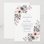 Invitation Mariage Botanique Subtil Rose Pâle (Devant / Derrière)