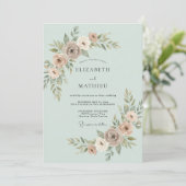 Invitation Mariage Botanique Subtil Vert Menthe (Debout devant)