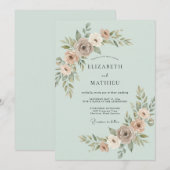 Invitation Mariage Botanique Subtil Vert Menthe (Devant / Derrière)