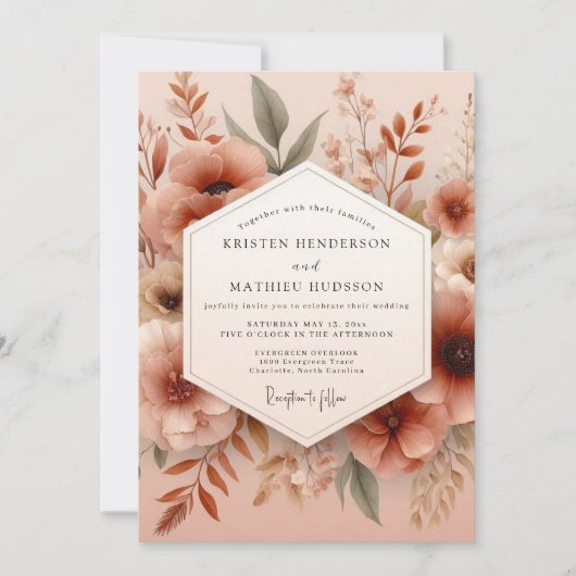 Invitation Mariage Botanique Subtile en Terre Cuite (Devant)