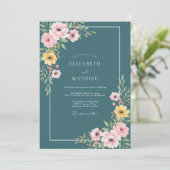 Invitation Mariage Botanique Teal Joyeux (Debout devant)